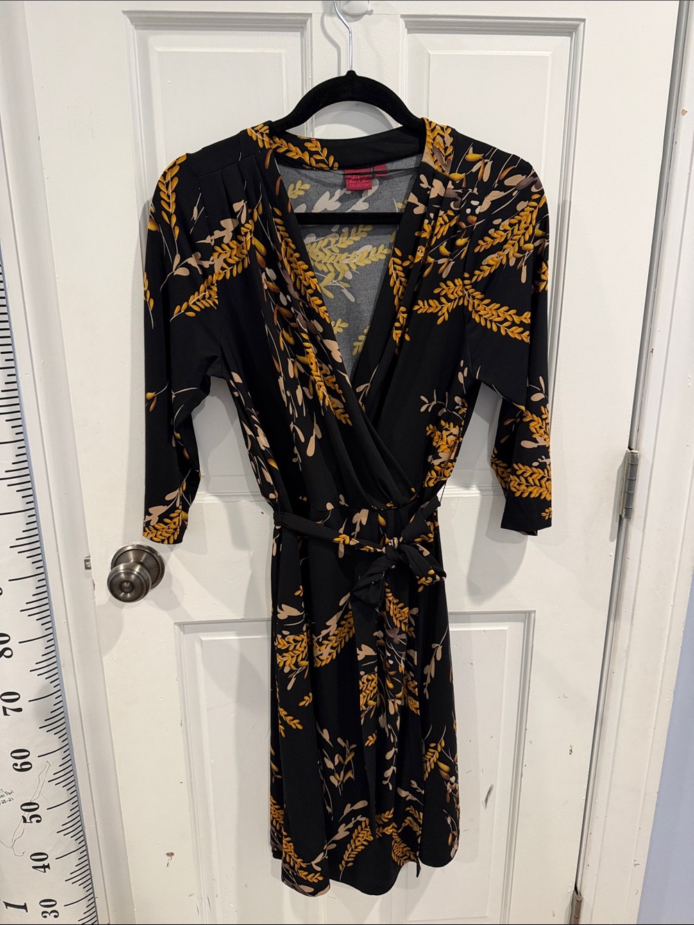 Black & Mustard Floral Wrap Dress with Belt